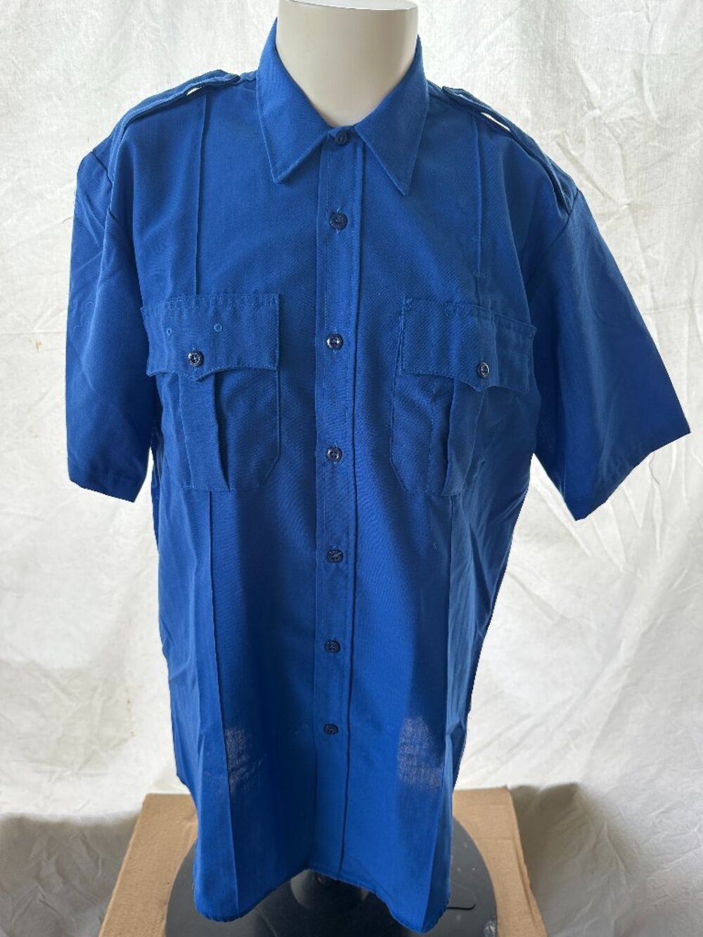Horace Small Men's Blue SS Button Front Work Shirt Large Polyester Wool